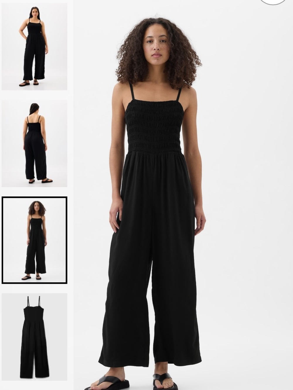 Gap Black Smocked Tube Top with Straps Wide Leg Jumpsuit Size M